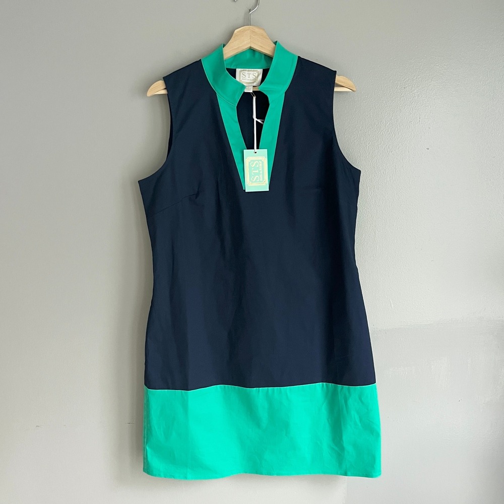 Sail to Sable Shift Dress Womens L Navy Green Colorblock Preppy Coastal NWT